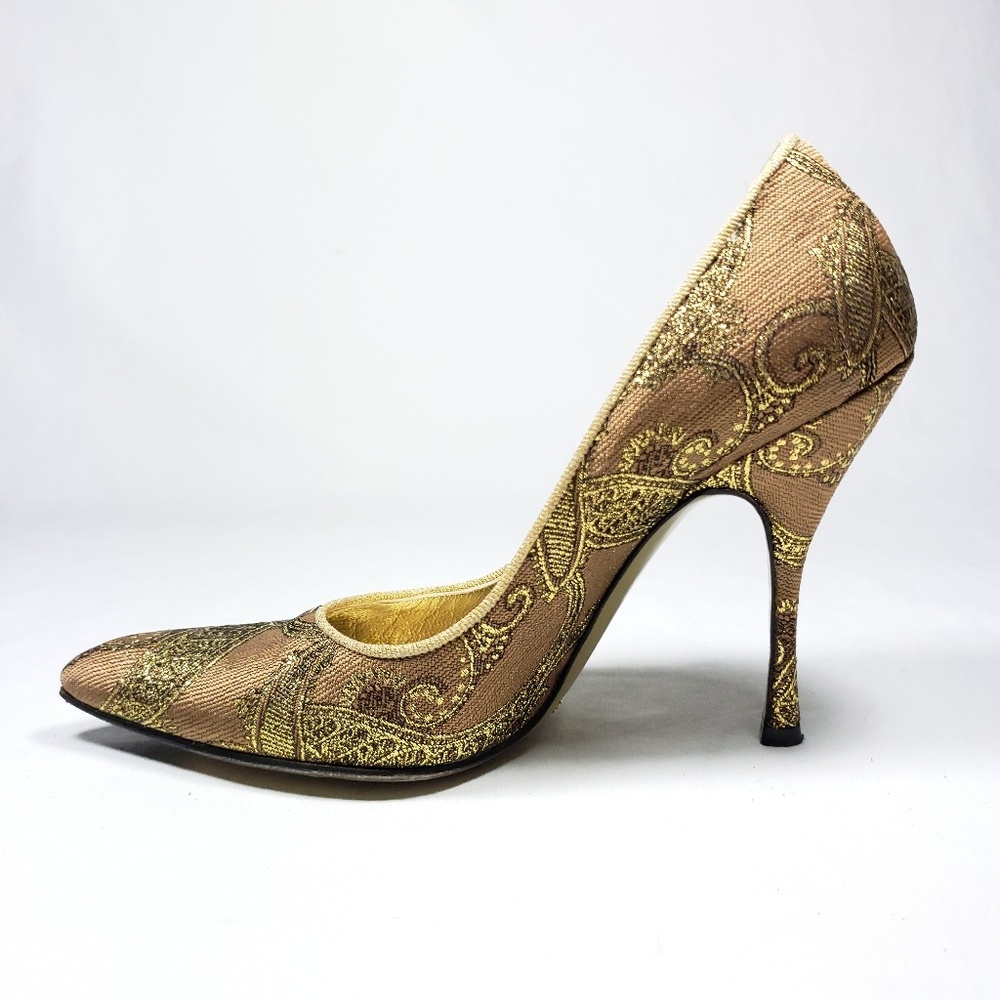 Dolce & Gabbana Gold Tapestry Heels size 6.5